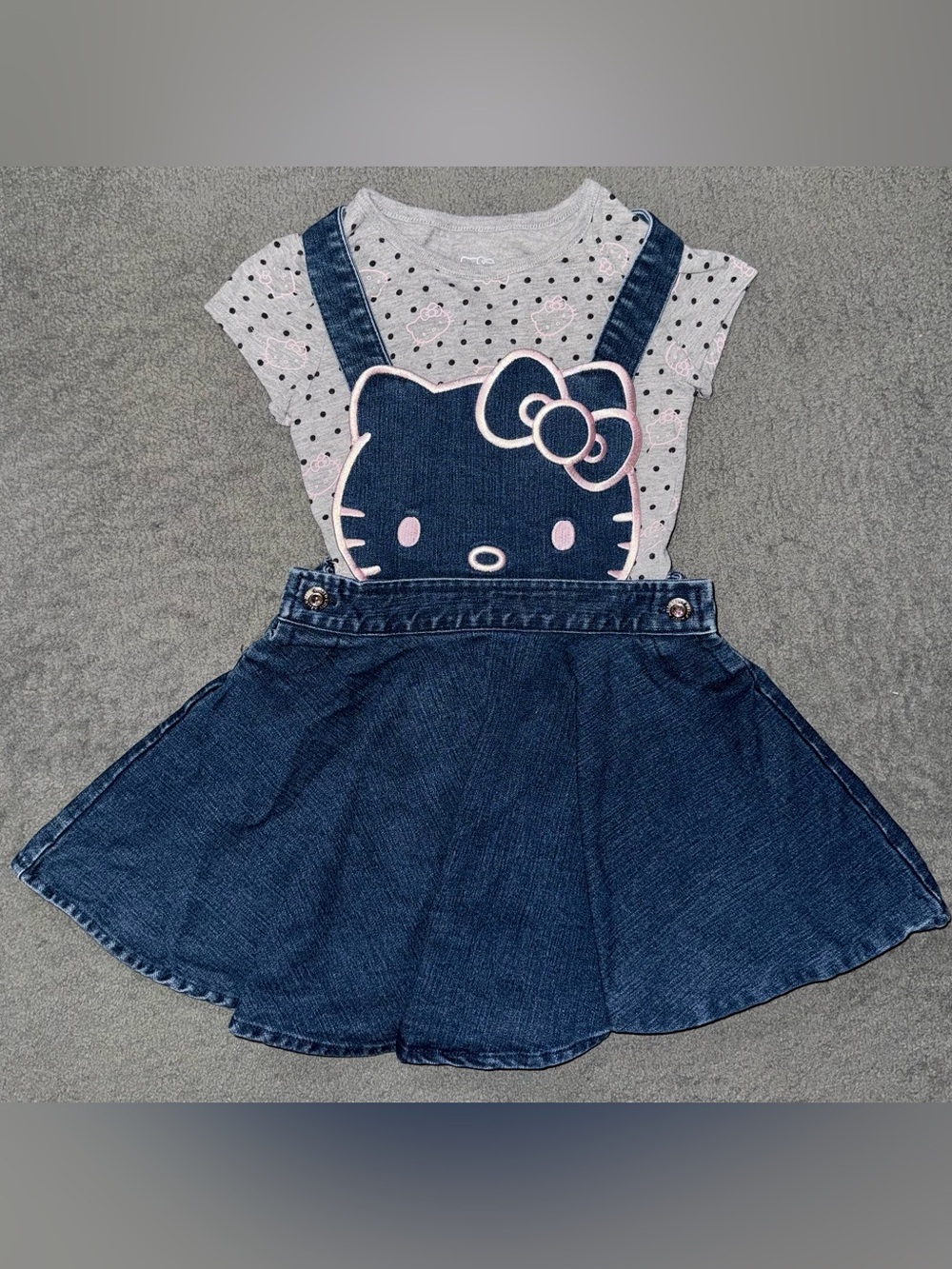 Hello Kitty Sanrio Girls 3T Denim Jumper Skirt & T-Shirt 2 Piece Set